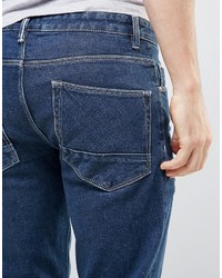 Asos Selvage Stretch Slim Jeans In Dark Blue