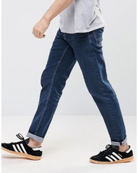 Asos Selvage Stretch Slim Jeans In Dark Blue