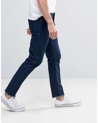 Asos Slim Ankle Grazer Jeans With Raw Hem And Waistband In Raw Blue