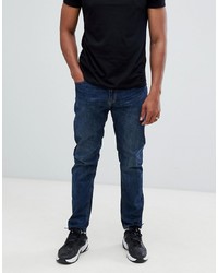 Bershka Straight Fit Jeans In Dark Blue