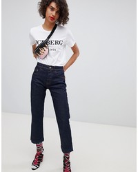 Iceberg Straight Leg Crop Jeans With Floral Applique