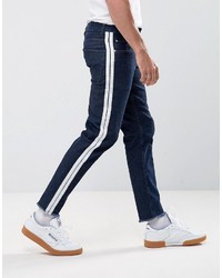 Asos Stretch Slim Jeans In Indigo With Retro Side Stripe And Raw Hem