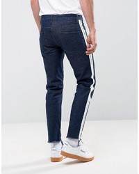 Asos Stretch Slim Jeans In Indigo With Retro Side Stripe And Raw Hem