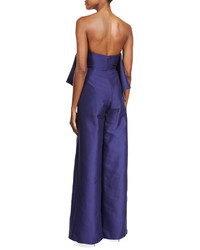 SOLACE London Mallory Strapless Satin Twill Jumpsuit Navy