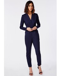 Missguided Premium Tailored Crepe Wrap Jumpsuit Navy