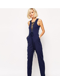 Lavish Alice Tapered Leg Jumpsuit With Lace Up Plunge