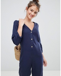 Pull&Bear Wood Effect Button Jumpsuit