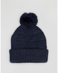 Asos Bobble Beanie With Diagonal Cable In Navy