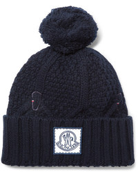 Moncler Gamme Bleu Cable Knit Virgin Wool Bobble Hat