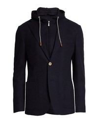 Eleventy Cotton Knit Sport Coat With Hooded Bib In Navy At Nordstrom