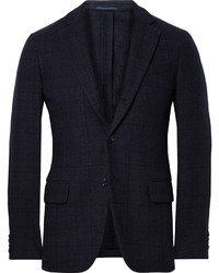 Mp Massimo Piombo Blue Slim Fit Checked Wool Blend Blazer