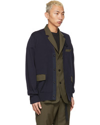 Sacai Navy Khaki Suiting Mix Blazer