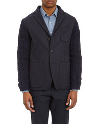Altea Wool Felt Cable Knit Three Button Sportcoat