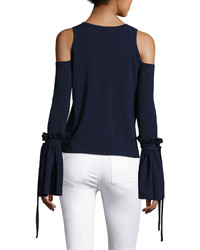 Milly Cold Shoulder Tie Sleeve Knit Top Midnight