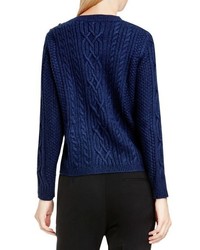 Vince Camuto Button Shoulder Cable Knit Cotton Blend Sweater