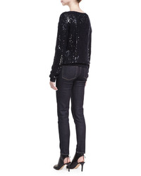 Ralph Lauren Collection Sequined Cable Knit Silk Nylon Sweater