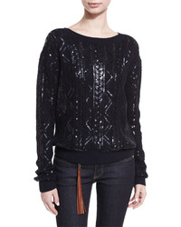 Ralph Lauren Collection Sequined Cable Knit Silk Nylon Sweater