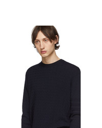 Thom Browne Navy Baby Cable Knit Crewneck Sweater