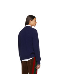Gucci Blue Cable Knit Wool Cardigan