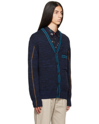 Ps By Paul Smith Blue Y Neck Cardigan