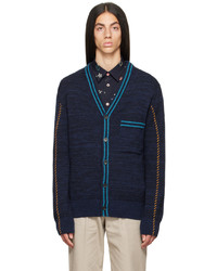 Ps By Paul Smith Blue Y Neck Cardigan