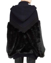 Stella McCartney Faux Fur Rib Knit Wool Virgin Wool Blend Cardigan