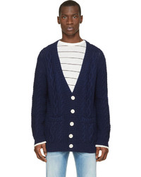 Band Of Outsiders Navy Blue White Dip Dyed Cuff Cardigan