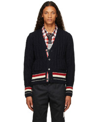 Thom Browne Navy Donegal Cable Knit Cardigan