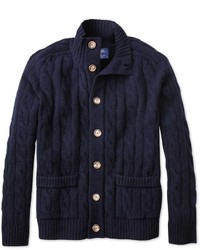 Charles Tyrwhitt Navy Lambswool Cable Knit Cardigan
