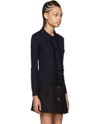 Miu Miu Navy Ruffled Knit Cardigan