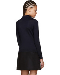 Miu Miu Navy Ruffled Knit Cardigan