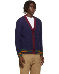 Etro Navy Wool Cable Knit Cardigan