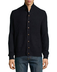 Neiman Marcus Ribbed Knit Button Front Cardigan Navy