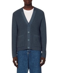 Sandro Ribbed Wool Blend Cardigan Sweater In Blue Grey At Nordstrom