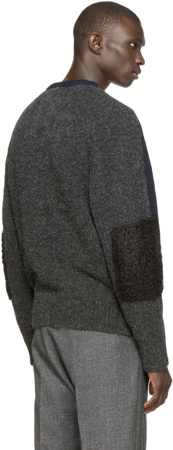 Toga Virilis Navy Grey Contrast Knit Cardigan, $650 | SSENSE