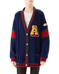 Gucci Wool Cable Knit Varsity Cardigan