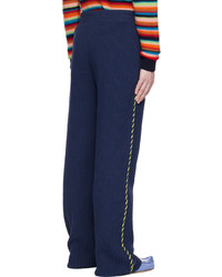 The Elder Statesman Navy Ribbed Trousers