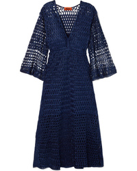 Navy Knit Crochet Midi Dress