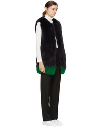 Yves Salomon Navy And Green Knit Fur Vest