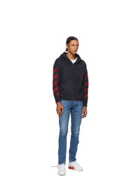 Off-White Navy Brushed Mohair Diag Zip Up Hoodie