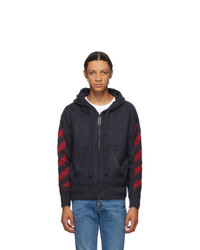 Off-White Navy Brushed Mohair Diag Zip Up Hoodie