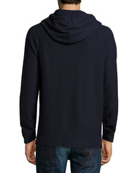 James Perse Waffle Knit Cotton Pullover Hoodie Navy