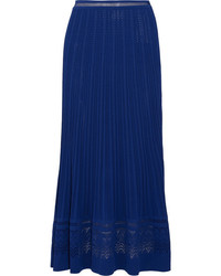 Oscar de la Renta Fluted Stretch Knit Maxi Skirt Blue