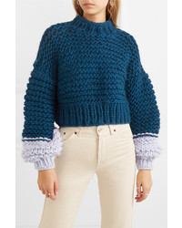 The Knitter Moon Face Cropped Two Tone Wool Sweater