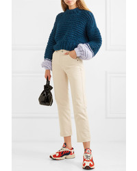 The Knitter Moon Face Cropped Two Tone Wool Sweater