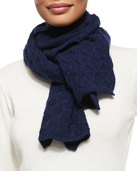 Brora Cashmere Lace Knit Scarf French Navy