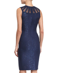 St. John Collection Sequined Knit Jewel Neck Dress Sapphire