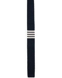 Thom Browne Navy Silk Knit 4 Bar Tie