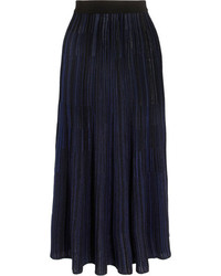 Sonia Rykiel Pliss Stretch Knit Midi Skirt Blue