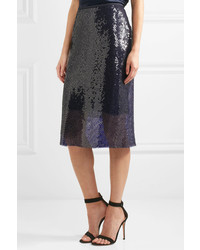 Dion Lee Sequined Knitted Midi Skirt Midnight Blue